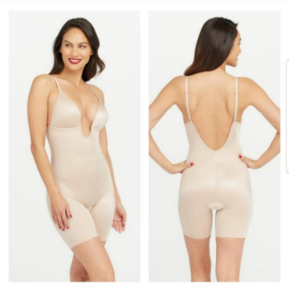 SPANX Suit Your Fancy Plunge Low-Back Mid-Thigh Bodysuit NWT size Extra Small
